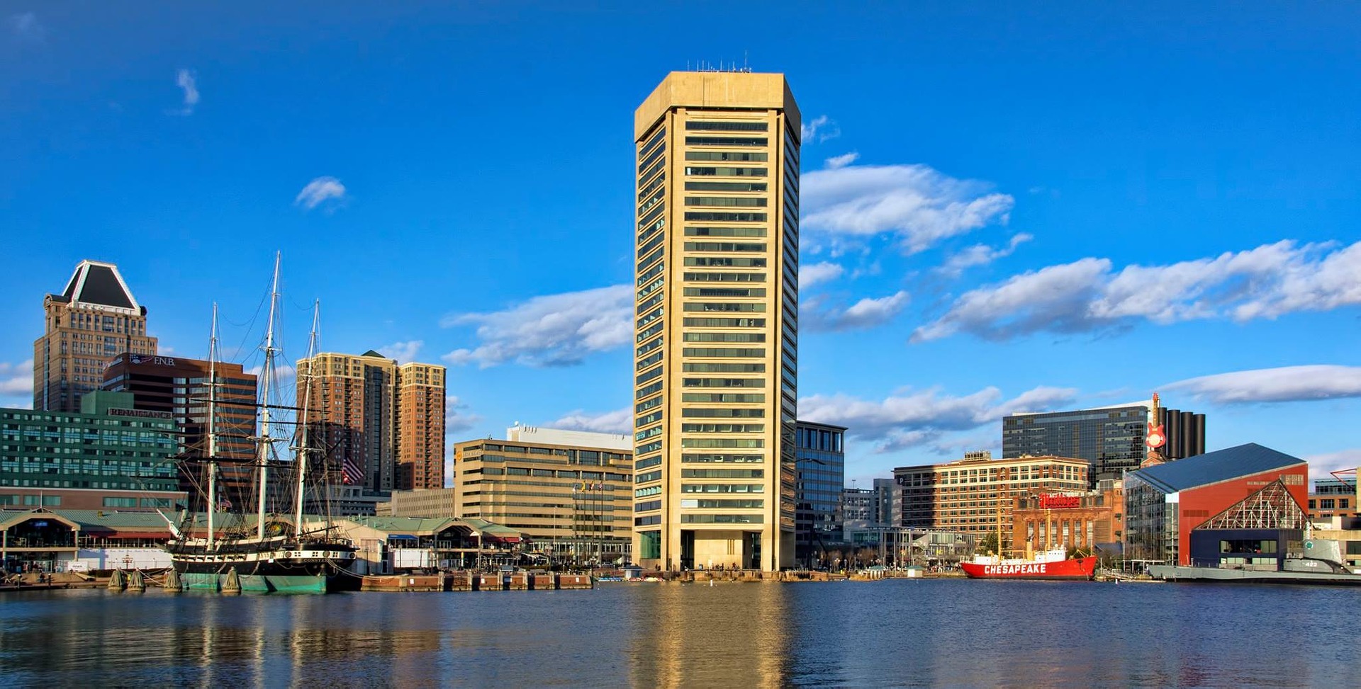 The Baltimore Inner Harbor and downtown skyline in Maryland