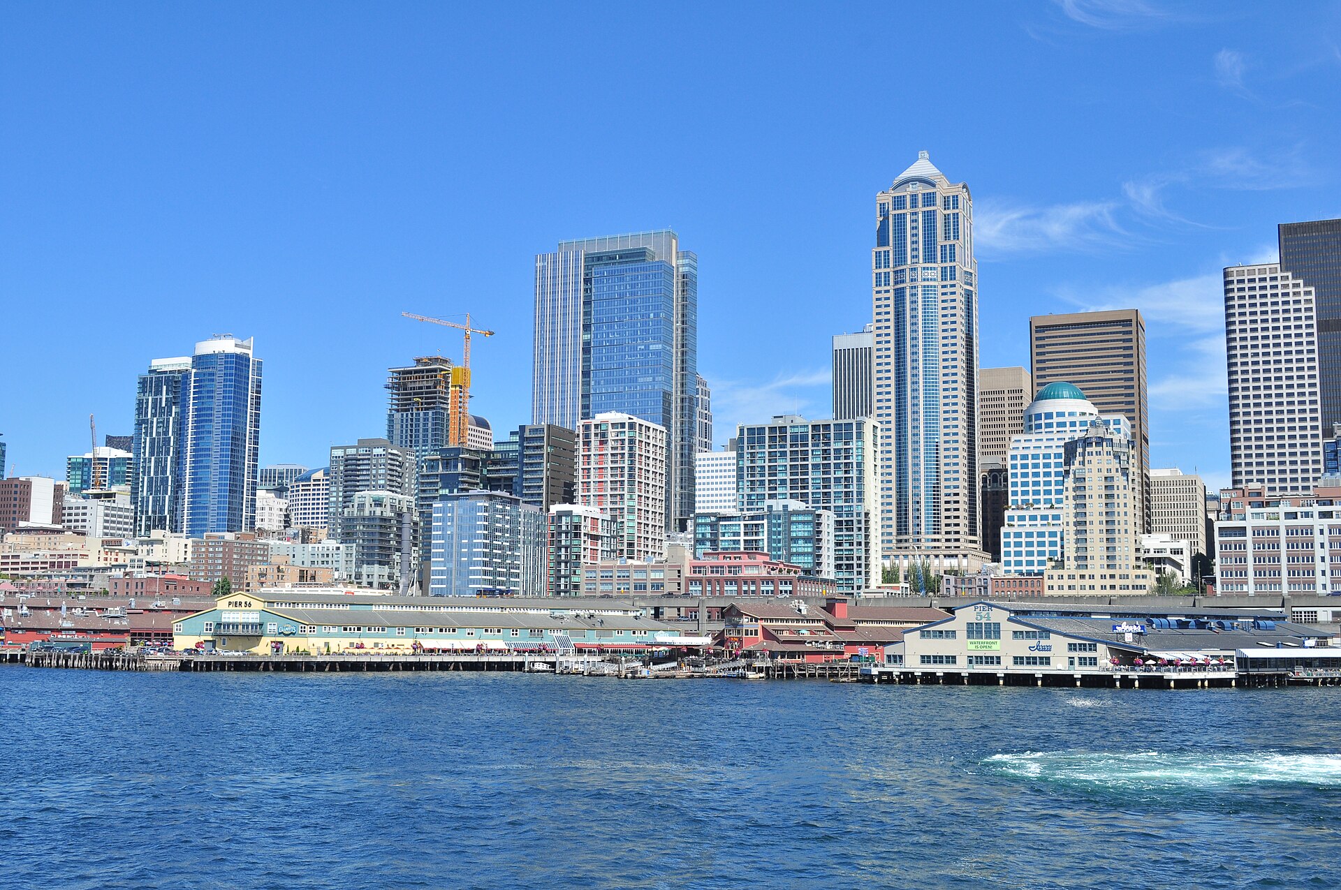 The downtown Seattle, Washington skyline seen across Elliott Bay